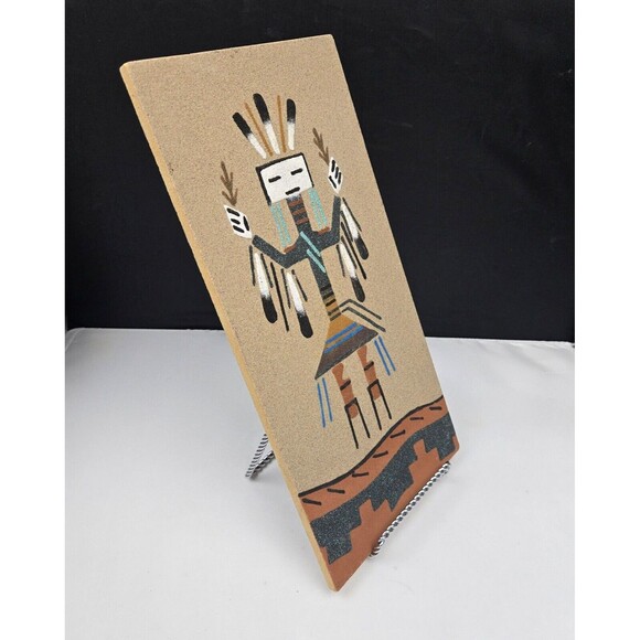 Vintage Native American Navajo Sand Painting Yei-Bei-Chai Dancer Wood Panel 12" - Picture 3 of 10